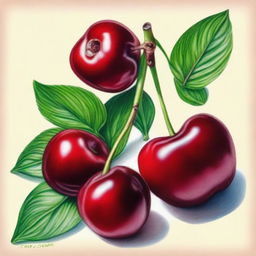 A colored pencil drawing of cherries