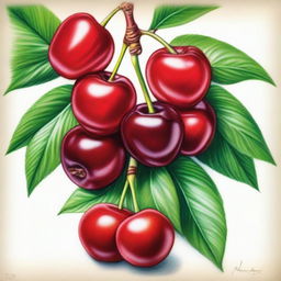 A colored pencil drawing of cherries