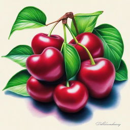 A colored pencil drawing of cherries