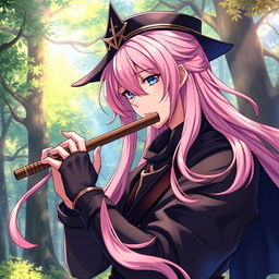 An engaging light novel cover featuring a male character with long, flowing pink hair that cascades gracefully over his shoulders