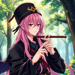 An engaging light novel cover featuring a male character with long, flowing pink hair that cascades gracefully over his shoulders
