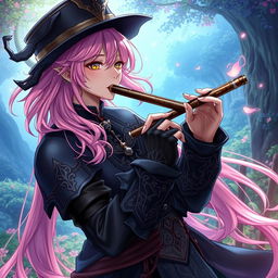 An enchanting light novel cover featuring a male character with long, flowing pink hair that cascades elegantly over his shoulders