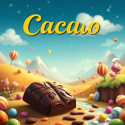 The enchanting tale of a rich, dark chocolate named Cacao, nestled in a vibrant chocolate factory