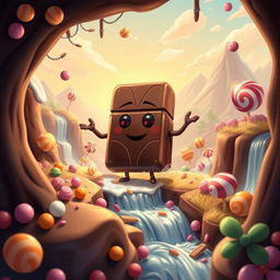The enchanting tale of a rich, dark chocolate named Cacao, nestled in a vibrant chocolate factory