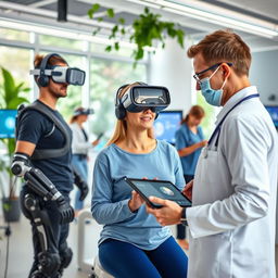 A futuristic rehabilitation center showcasing advanced occupational therapy services utilizing cutting-edge technology