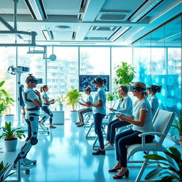A futuristic rehabilitation center showcasing advanced occupational therapy services utilizing cutting-edge technology