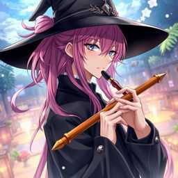 A captivating light novel cover featuring a male character with long, flowing pink hair that gracefully falls down his back