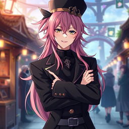 A striking light novel cover featuring a male character with long, flowing pink hair that adds a vibrant touch to his appearance