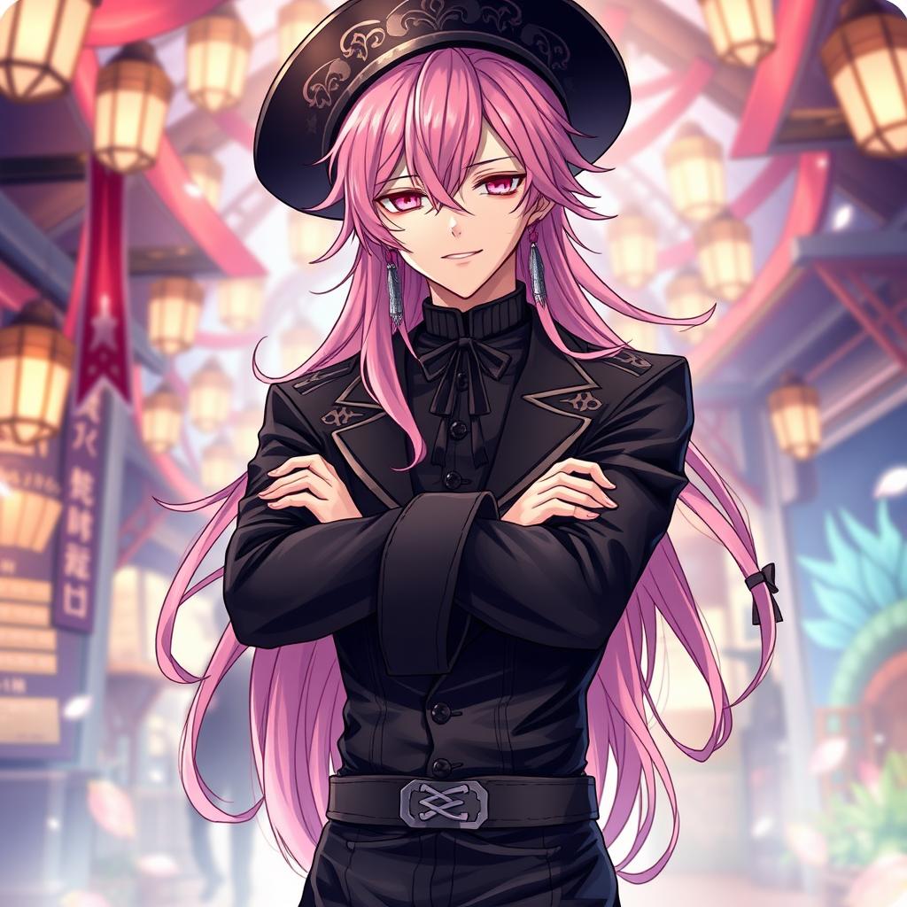 A striking light novel cover featuring a male character with long, flowing pink hair that adds a vibrant touch to his appearance