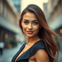 A stunning portrait of a fashionable woman in a front pose, showcasing her confident demeanor and stylish outfit