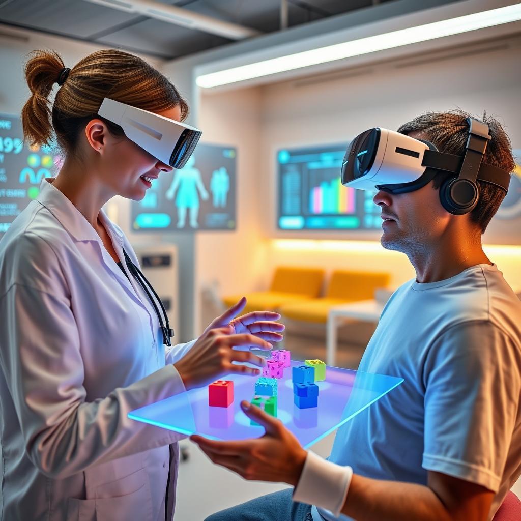 A futuristic occupational therapy session that incorporates advanced technology