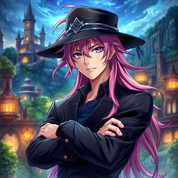 An impressive light novel cover featuring a masculine male character with long, flowing pink hair that adds a striking contrast to his powerful presence