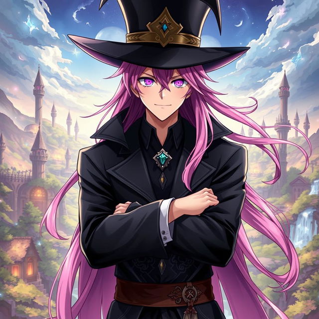 An impressive light novel cover featuring a masculine male character with long, flowing pink hair that adds a striking contrast to his powerful presence