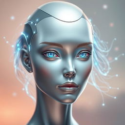 An AI-generated human face, showcasing a futuristic and abstract design with elegant features