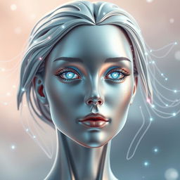 An AI-generated human face, showcasing a futuristic and abstract design with elegant features