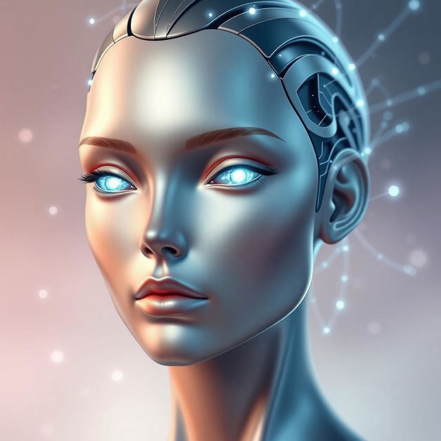 An AI-generated human face, showcasing a futuristic and abstract design with elegant features