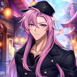 An eye-catching light novel cover featuring a masculine male character with long, flowing pink hair that drapes elegantly around him