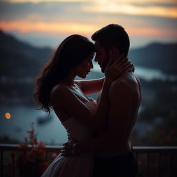 A sensual and intimate scene featuring a couple in an artistic setting, showcasing their connection and passion