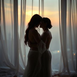 A sensual and intimate scene featuring a couple in an artistic setting, showcasing their connection and passion