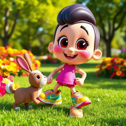 A vibrant cartoon character, standing in a playful pose, wearing colorful sneakers
