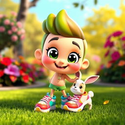 A vibrant cartoon character, standing in a playful pose, wearing colorful sneakers