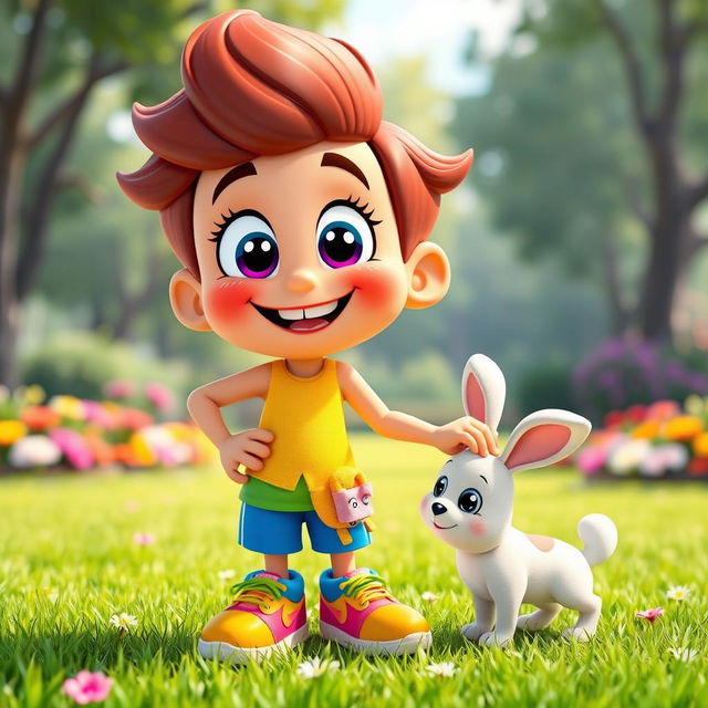 A vibrant cartoon character, standing in a playful pose, wearing colorful sneakers