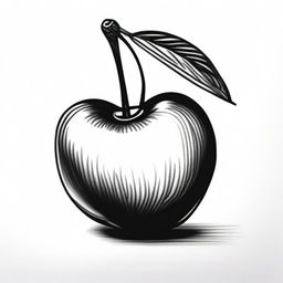 A black and white sharpie drawing of a single cherry