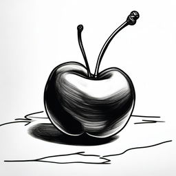 A black and white sharpie drawing of a single cherry