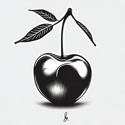 A black and white sharpie drawing of a single cherry