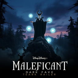 A cinematic teaser trailer scene for 'Maleficent 3: Dark Faerie', featuring a dramatic and mystical forest setting filled with enchanting creatures