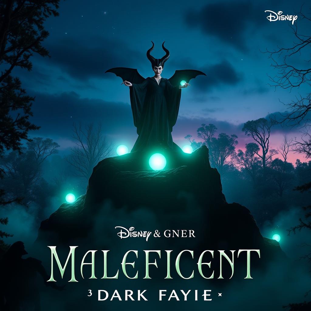 A cinematic teaser trailer scene for 'Maleficent 3: Dark Faerie', featuring a dramatic and mystical forest setting filled with enchanting creatures