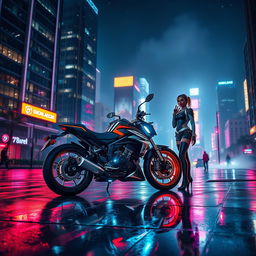A stunning scene set in a neon-lit cityscape at night, vibrant with technological flair