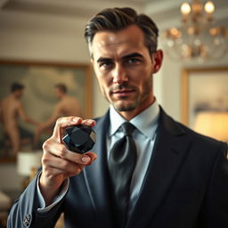 A sophisticated man dressed in a tailored suit, exuding elegance and style