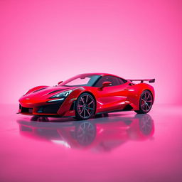 A sleek sports car in vibrant red color, positioned dynamically on a neon pink background