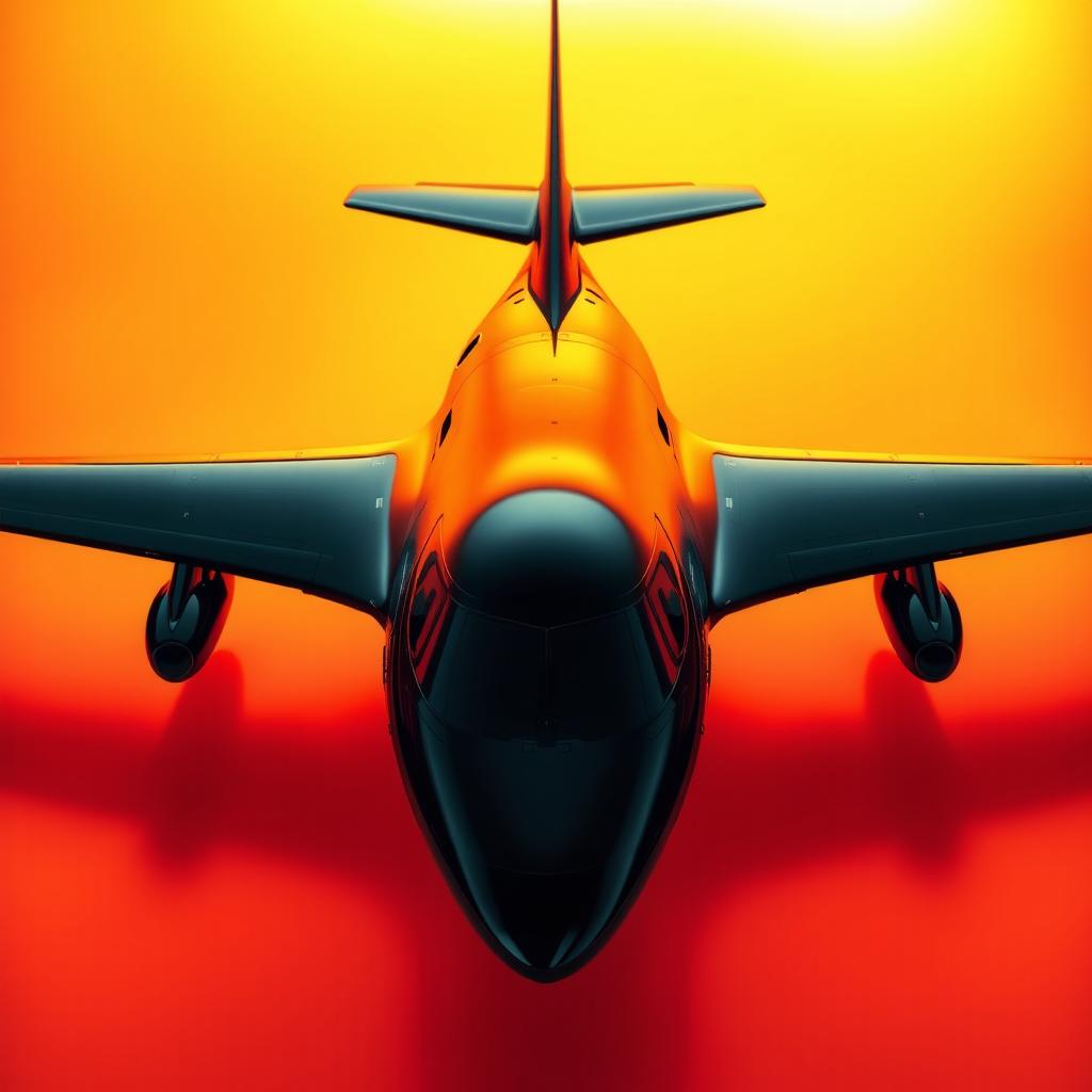 A stunning scene featuring a black plane in the center, designed to contrast against a backdrop of bright, luminous colors