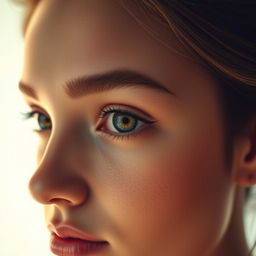 A close-up shot of a person's face with striking features, focusing on their captivating eye which is looking directly towards the viewer, showcasing a vibrant and engaging expression