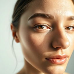 A close-up shot of a person's face with striking features, focusing on their captivating eye which is looking directly towards the viewer, showcasing a vibrant and engaging expression