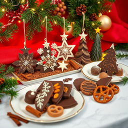 A beautifully arranged Christmas display featuring a variety of chocolate treats