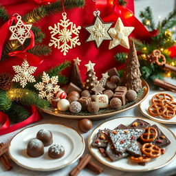 A beautifully arranged Christmas display featuring a variety of chocolate treats