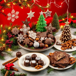 A beautifully arranged Christmas display featuring a variety of chocolate treats