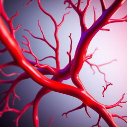 A dramatic and visually striking artistic representation of the human circulatory system, focusing specifically on arteries