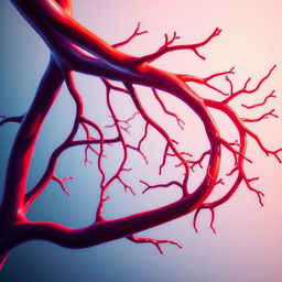 A dramatic and visually striking artistic representation of the human circulatory system, focusing specifically on arteries