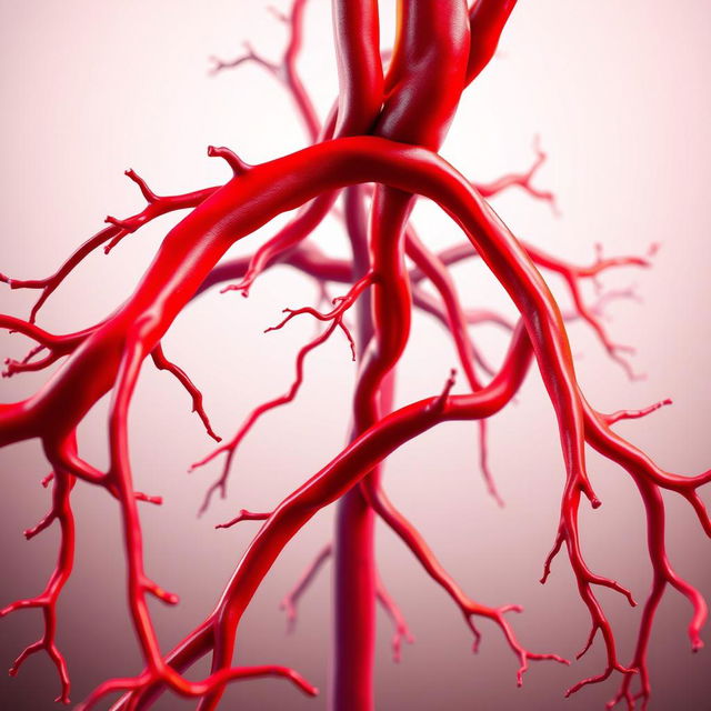 A dramatic and visually striking artistic representation of the human circulatory system, focusing specifically on arteries