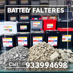 An informative image showing a variety of batteries for sale, including acid batteries and solar power batteries