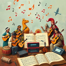 An artistic representation of musicology, showcasing the study and exploration of music in various cultures