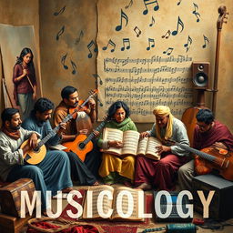 An artistic representation of musicology, showcasing the study and exploration of music in various cultures