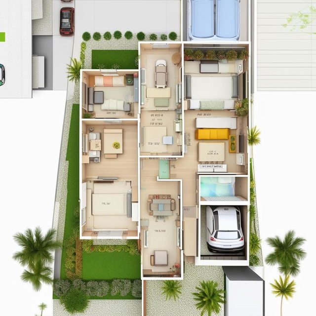 A detailed 2 Bedroom Hall Kitchen house plan of dimensions 28 feet by 50 feet. Inclusive of a designated car parking area.