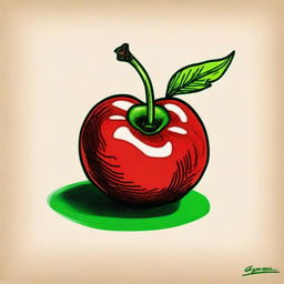 A colored sharpie drawing of a single cherry