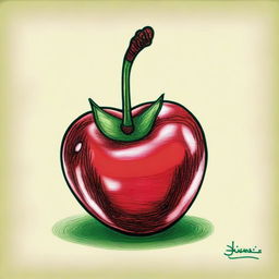 A colored sharpie drawing of a single cherry