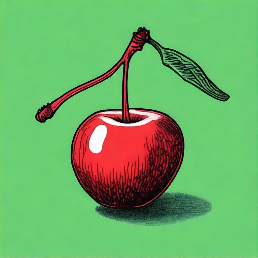 A colored sharpie drawing of a single cherry